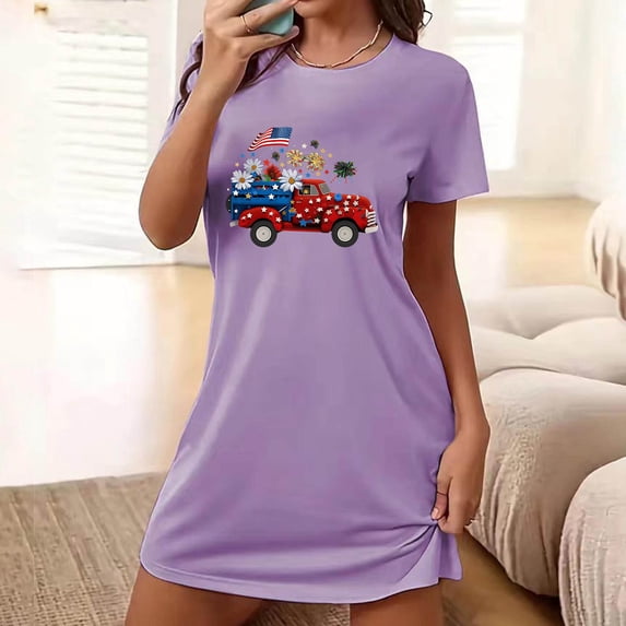 Elvqul Clearance Nightgowns for Women Plus Size Womens Pajamas Dress Purple Short Sleeve Nightgowns
