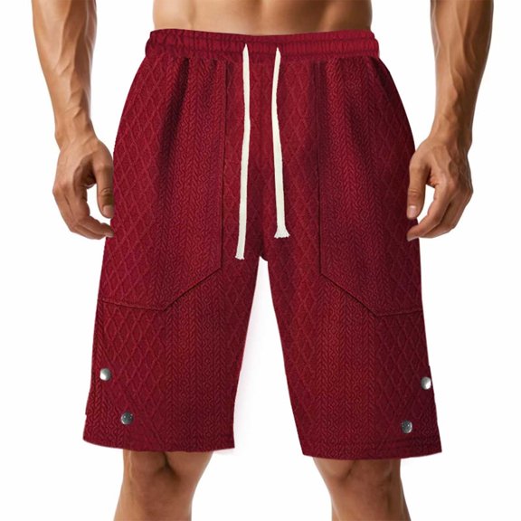 Elvqul Under $5 Shorts for Men Elastic Waist with Pockets Red Solid Color Drawstrings Basketball Mens Shorts Pull On