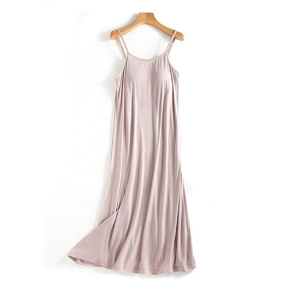Elvqul Womens Long Nightgowns Sleeveless Cotton Camisole Pink Padded Womens Nightgowns