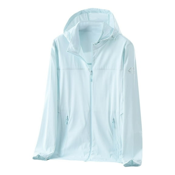 Elvqul Coats for Women Light Blue Lightweight Jackets Plus Size Hooded Cooling Long Sleeve Ladies Sun Shirts Solid Color