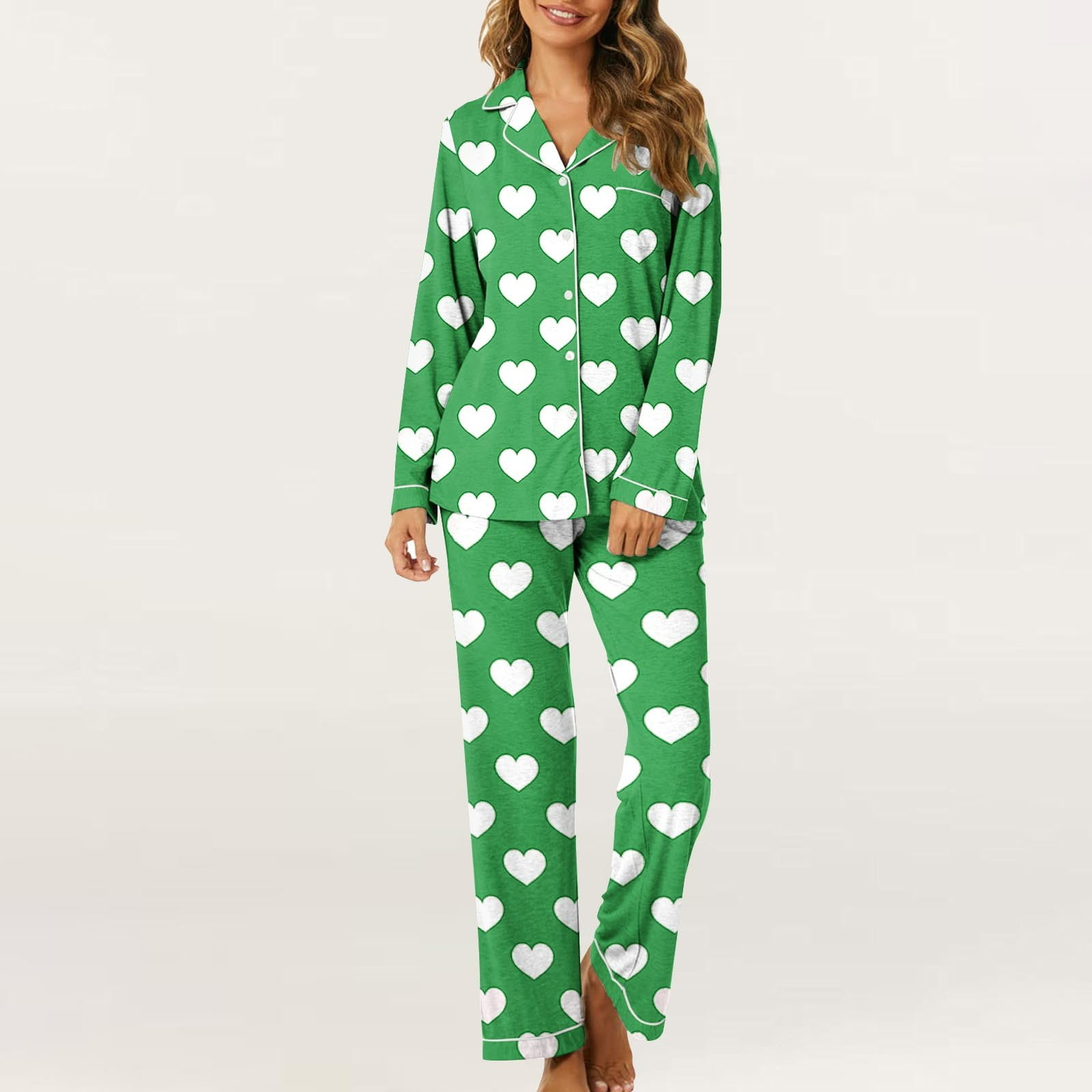 Elvqul Collar Pajamas for Women Pajamas Set Button Down Print Mint ...