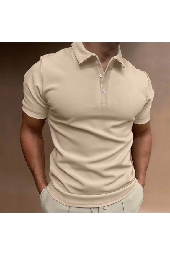 Collared Shirt for Men Polo Summer T-Shirt Short Sleeve Quick Dry Khaki Classic Fashion Plain Mens Tee Pullover