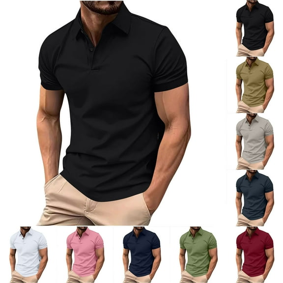 Vetsdori Collared Shirts for Men Plain Fashion Pullover Short Sleeve Stylish Summer Black Mens T-Shirts V-Neck