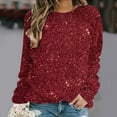 thumbnail image 1 of Elvqul Comfy Womens Tops Crew Neck Long Sleeve Juniors Fashion Tshirts Red Blouses Sequin Print Pullover Under $10 Tops, 1 of 5