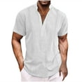 thumbnail image 1 of Elvqul Cotton Linen Shirts for Men Plain Pullover Clearance Under $10 Short Sleeve T-Shirts Big and Tall V-Neck Lightweight White Loose Shirts, 1 of 5