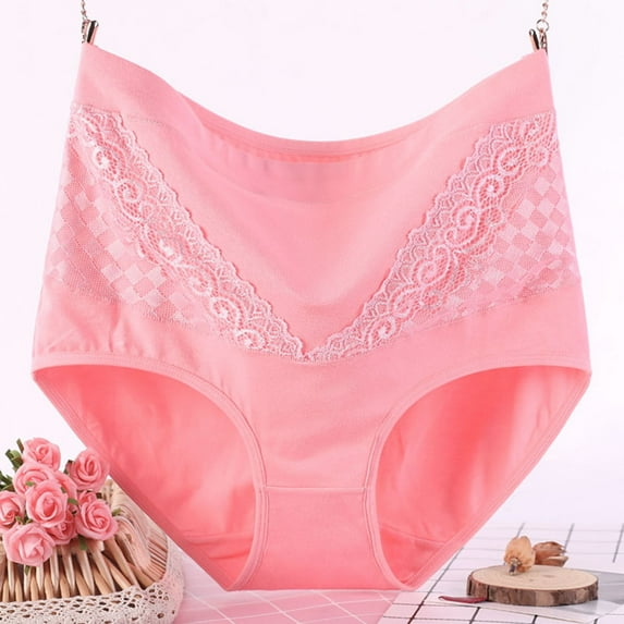 Elvqul Cotton Panties for Women High Waist Lace Plus Size Underwear Period Pink Briefs Comfy Panties