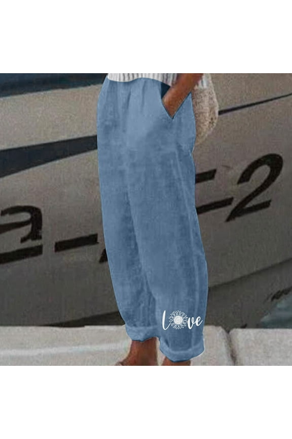 Cotton Pants for Women Plus Size Women's Pants on Sky Blue Pull on Workout Pockets