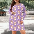 thumbnail image 1 of Elvqul Crew Neck Nightgowns for Women Summer Long Sleeve Comfortable Print Loungewear Purple Pull on Basic Nighty Oversized Nightgowns, 1 of 6