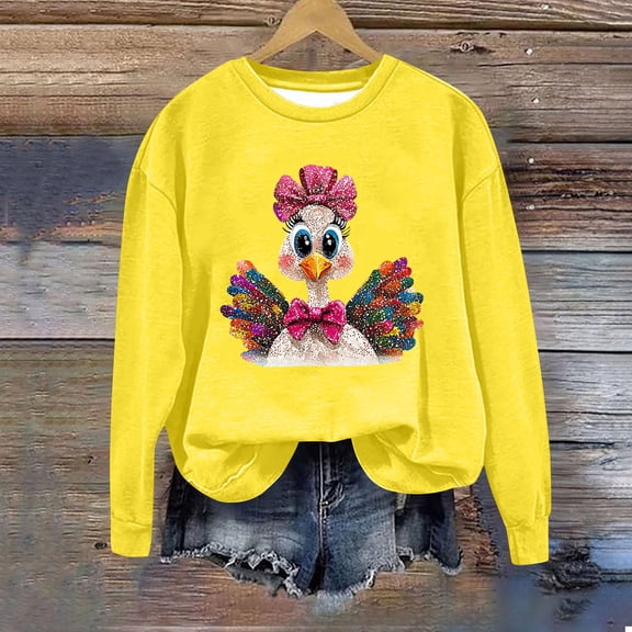 Elvqul Crew Neck Shirts for Women Long Sleeve Loose Tops Graphic Pullover Crewneck Ladies Shirts Fashionable