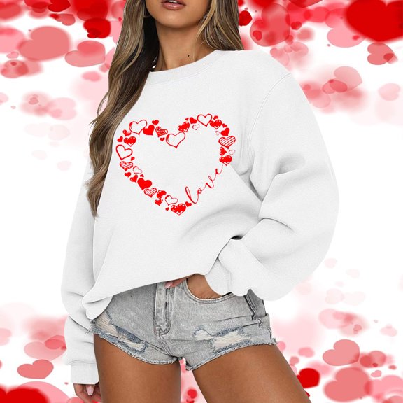 Elvqul Crew Neck Sweatshirts for Women Graphic Under $10 Long Sleeve Loose Fit Comfort Shirts White Tunic Clothes Pull on Sweatshirts