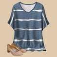 thumbnail image 1 of Elvqul Crew Neck Womens Tops Blue Soft Blouses Summer Striped Pullover Short Sleeve Tees Tops, 1 of 5