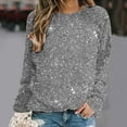 thumbnail image 1 of Elvqul Crew Neck Womens Tops Gray Sequin Print Tshirts Long Sleeve Blouses Comfortable Ladies Pullover Casual Tops, 1 of 5