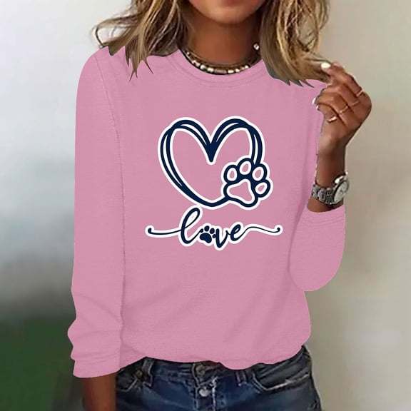 Elvqul Crewneck Shirts for Women Tops Pullover Dog Paw Graphic Long Sleeve Casual Womens Shirts Cold Weather