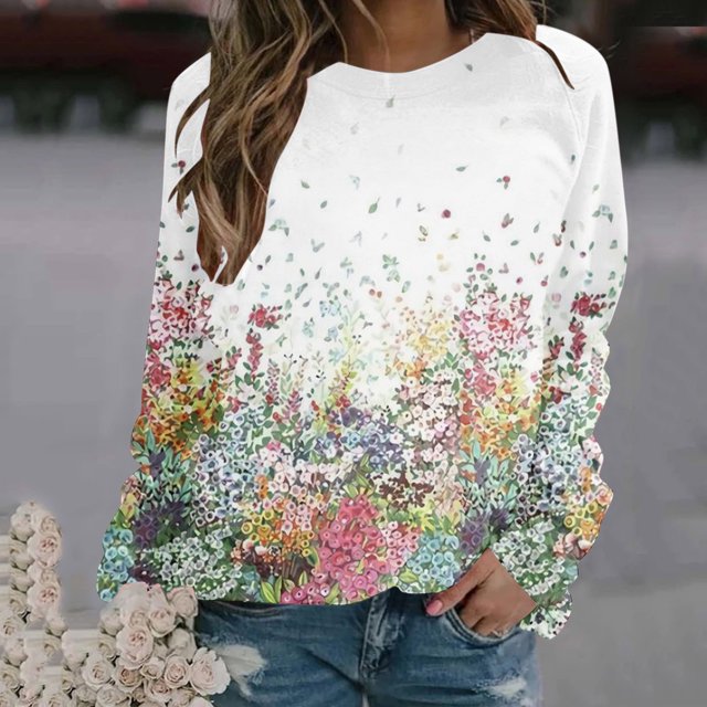 Elvqul Crewneck Sweatshirt Women Graphic Long Sleeve Clearance Comfy