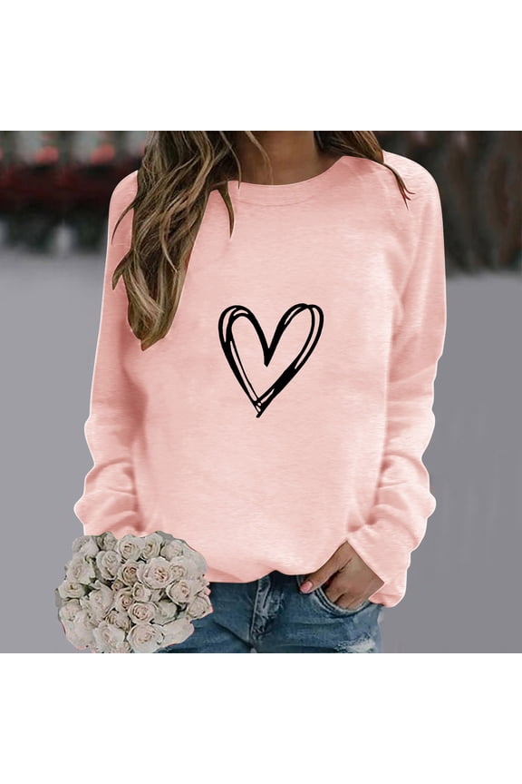 Crewneck Sweatshirts Women Pink Soft Loose Fit Womens Tops Graphic Pull on Shirts Fall Tees Long Sleeve Sweatshirts
