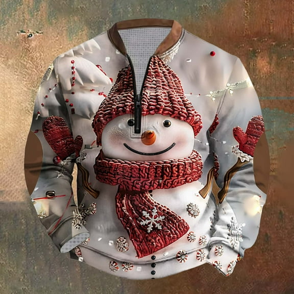 Elvqul Crewneck Sweatshirts for Men Print Long Sleeve Shirts Funny Pullover Dressy Half Zipper Mens Sweatshirts