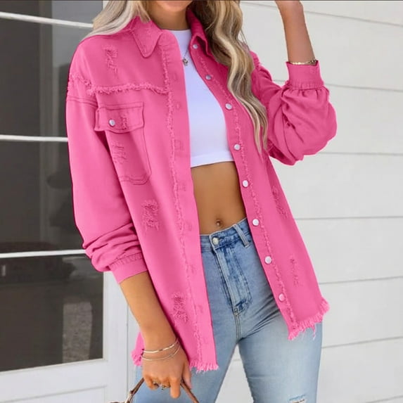 Hipattires Demin Jackets for Women Shacket Loose Button Trendy Cardigans Vintage Casual Womens Outerwear Pocket