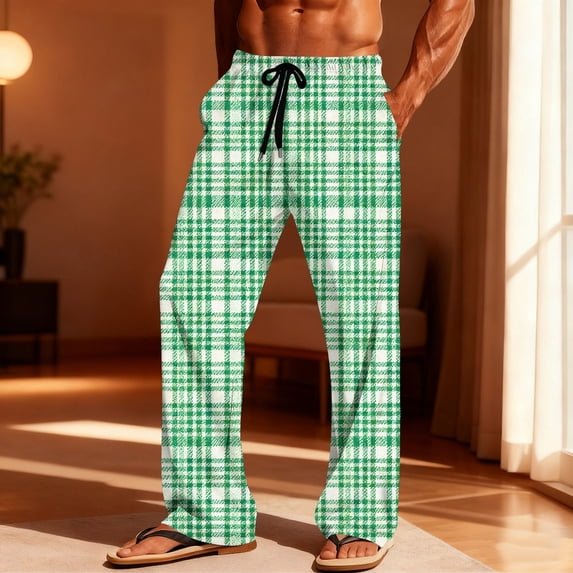 Elvqul Drawstring Sleep Pants for Men Soft Lightweight Pajama Pants Elastic Waistband Quick Dry Straight Leg Mens Lounge Pants Breathable