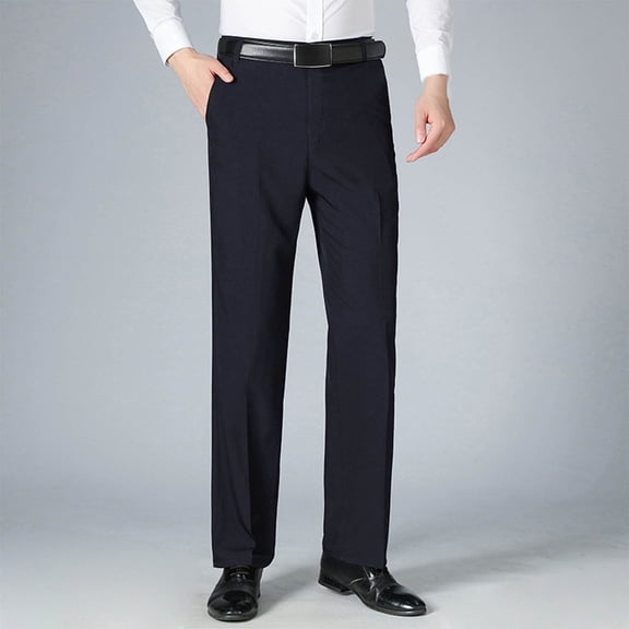 Elvqul Dress Pants Men Flat Front Business Navy Slim Fit Stretch Straight Big and Tall Dress Pants