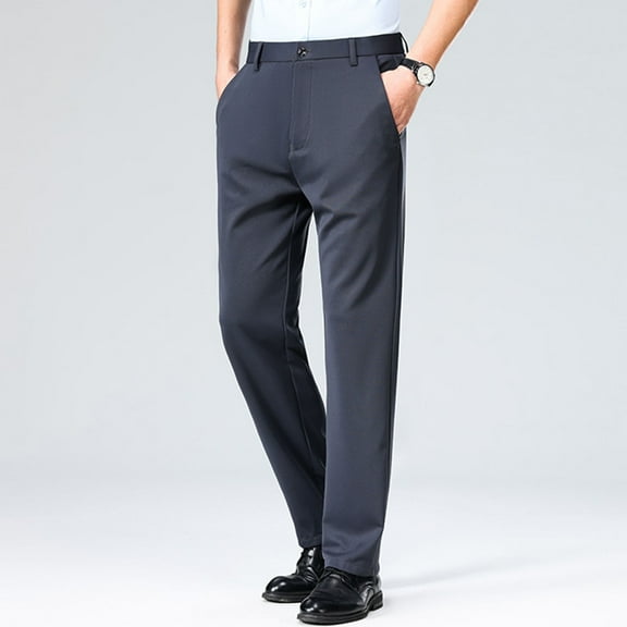 Elvqul Dress Pants Men Slim Fit Dark Gray Business Flat Front Big and Tall Cotton Straight Stretch Dress Pants