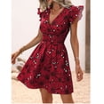 thumbnail image 1 of Elvqul Dresses Women Crew Neck Midi Printed Sleeveless Red Summer Everyday Everyday Dresses, 1 of 7