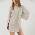 thumbnail image 1 of Elvqul Dresses for Women Loose Winter Dress White Fashionable CrewNeck Long Sleeve Ladies Midi Dresses Slim Fit, 1 of 7