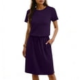 thumbnail image 1 of Elvqul Dresses for Women Purple Crew Neck Short Sleeve Mini Dresses Casual Plain Pullover Summer Tunic Womens Tank Dresses, 1 of 6