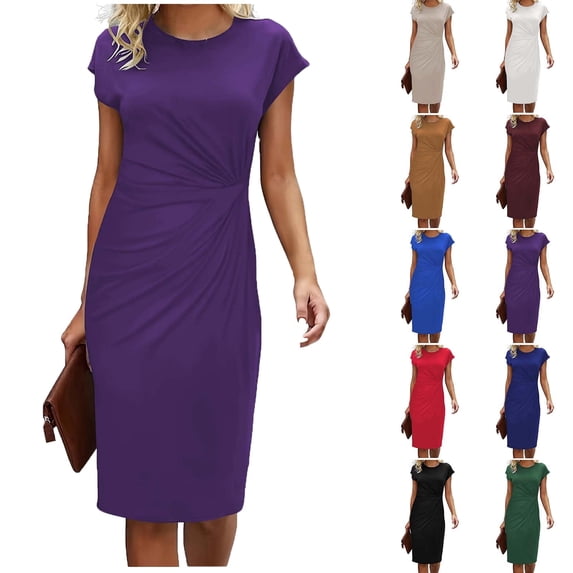 Elvqul Dresses for Women Round Neck Sleeveless Mini Dress Pullover Summer Purple Plus Size Womens Cami Dress Solid