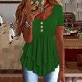 thumbnail image 1 of Elvqul Dressy T Shirts for Women Plus Size Button down Blouses Plain Short Sleeve Crew Neck Juniors Tops Green, 1 of 6
