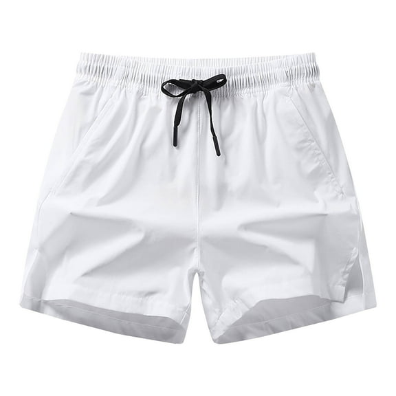 Elvqul Elastic Waist Shorts for Men Big and Tall Bermuda White Pull On Drawstrings Casual Mens Shorts with Pockets