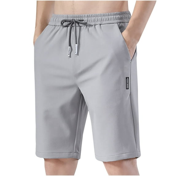 Elvqul Elastic Waist Shorts for Men Gray Pull On Big and Tall Solid Color Mens Shorts Casual