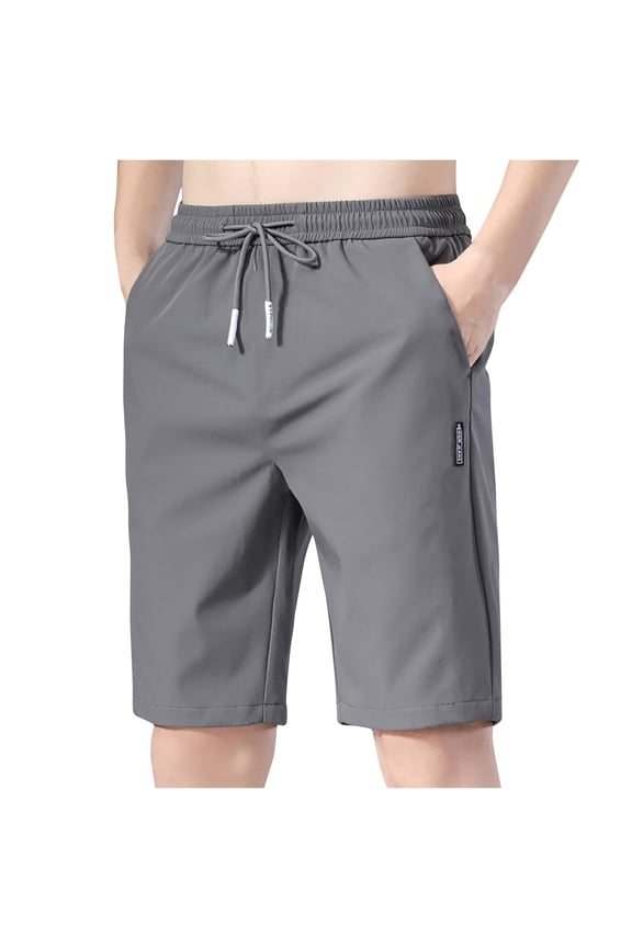 Elastic Waist Shorts for Men Pull On Dark Gray Casual Mens Shorts Plain