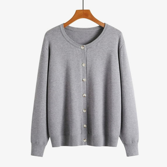 Vetsdori Fall Plus Size Sweaters for Women Holiday Solid Button Gray Plus Size Soft Womens Sweater Long Sleeve