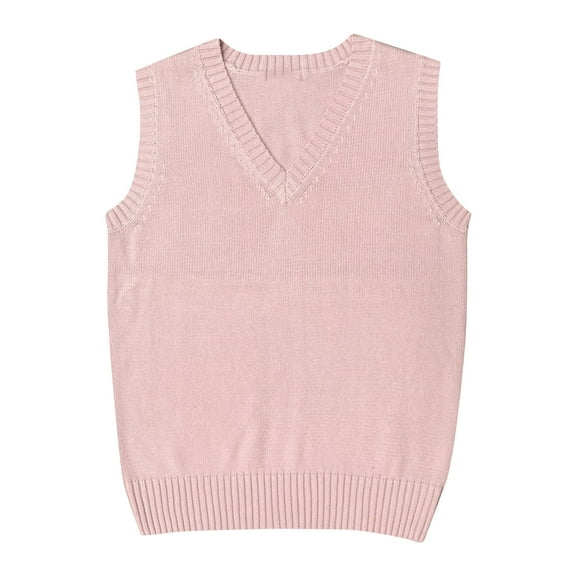 Vetsdori Fall Tops for Women Solid Pullover V-Neck Office Sleeveless Pink Womens Sweaters Soft