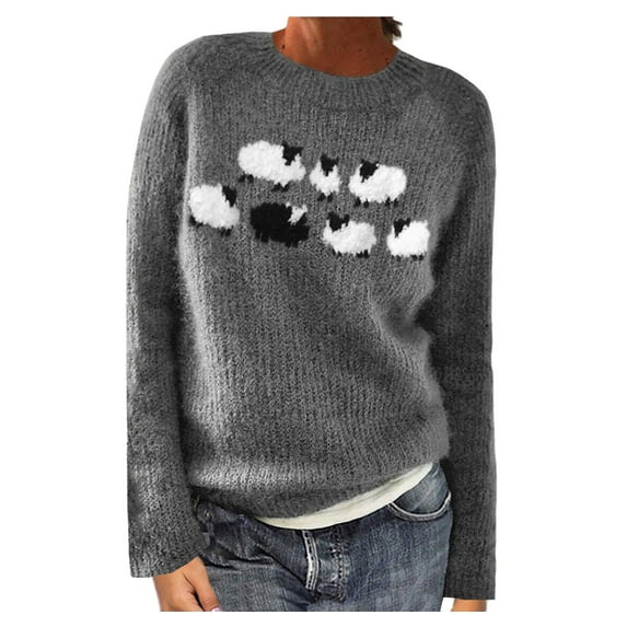 Vetsdori Fall and Winter Plus Size Sweaters for Women Pullover Gray Holiday Printed Business Long Sleeve Womens Sweater Loose