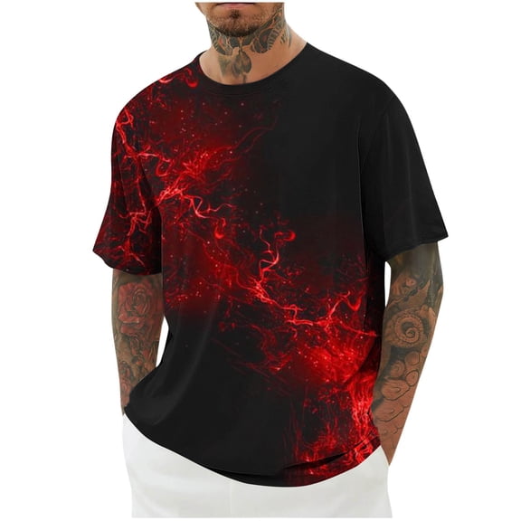 Vetsdori Fashion Shirts for Men Sports Pullover Short Sleeve Fitness Print Red Loose Mens T-Shirts Stylish