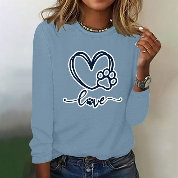 Elvqul Fashionable Shirts for Women Long Sleeve Crewneck Tops Cute Pullover Womens Shirts Casual