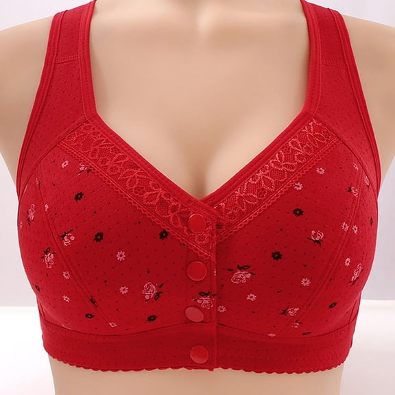 Elvqul Full Coverage Bras for Women Wirefree Red Bralette Support Plus Size Underwear Comfort Bras