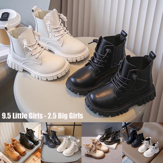 Elvqul Girls Boots,Shoes for Girls,Ankle Lace up Boot Faux Leather Size 9.5 Girls