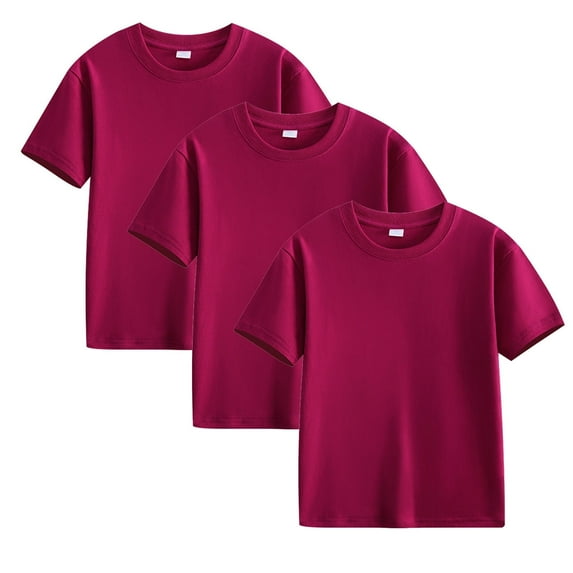 Elvqul Girls Shirts Cotton Round Neck Kids Solid Short Sleeve 3 Pack Hot Pink T-shirts for Girls