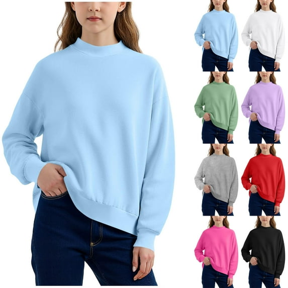 Elvqul Girls Sweatshirt Pullover Hoodie Purple Oversize Loose Long Sleeve Comfy Solid Color Sweatshirt for Girls Crew Neck