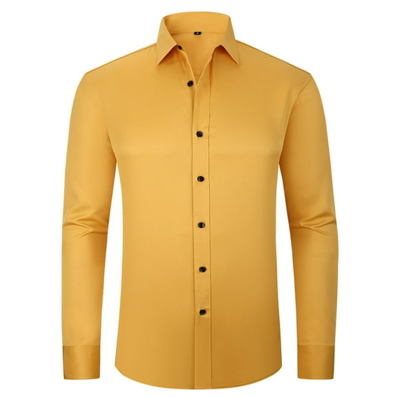 Elvqul Gold Shirts Men Plain T-Shirts Button up Big and Tall Long Sleeve Under $5 Collared Shirts