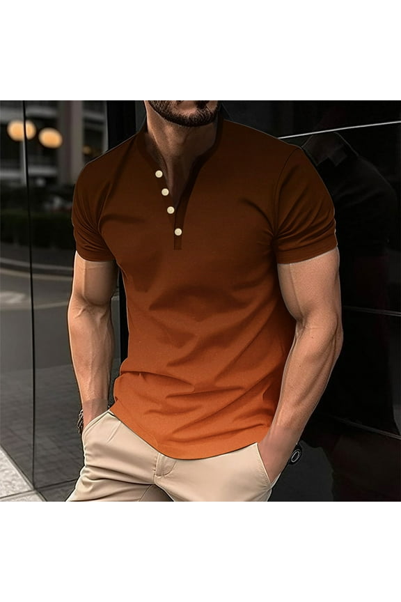 Gradient Print Shirts for Men Button up Short Sleeve Pull on Summer Multicolor Outdoor Crew Neck Big and Tall Mens T-Shirts