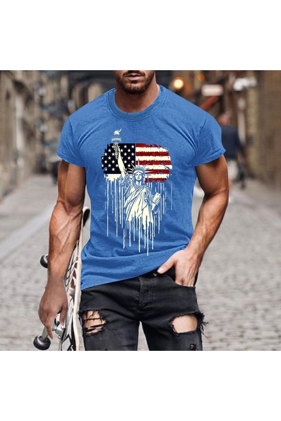 Graphic Shirts for Men Patriotic Pullover Blue Short Sleeve Eagle Travel Tee Shirts Independence Day Mens Shirts 4th of July