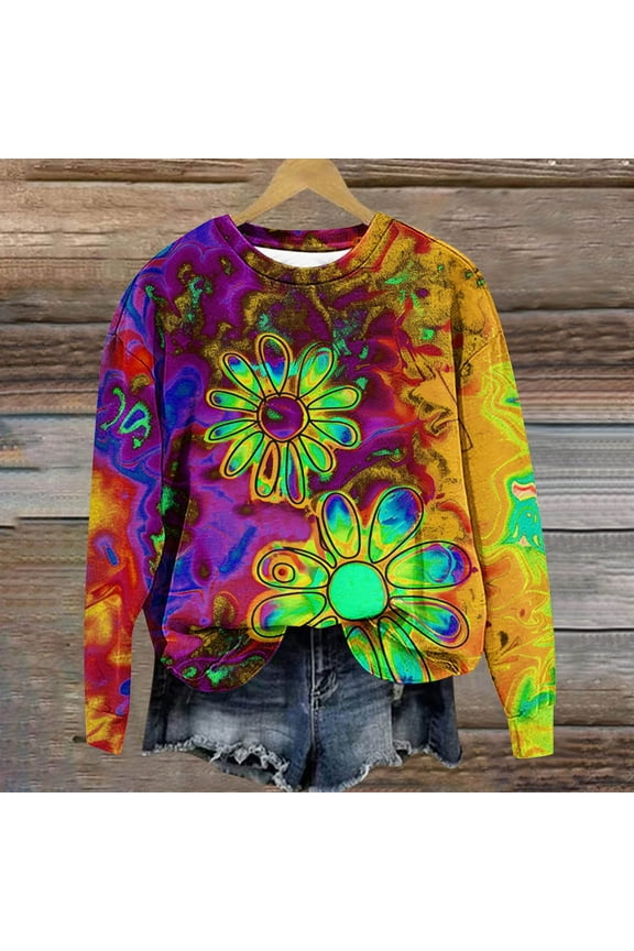 Graphic Sweatshirts Women Loose Fit Crewneck Orange Oversized Pullover Shirts Long Sleeve Tees Girls Sweatshirts