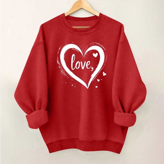 Elvqul Graphic Sweatshirts for Women Plus Size Crew Neck Causal Red Oversized Long Sleeve Womens Tops