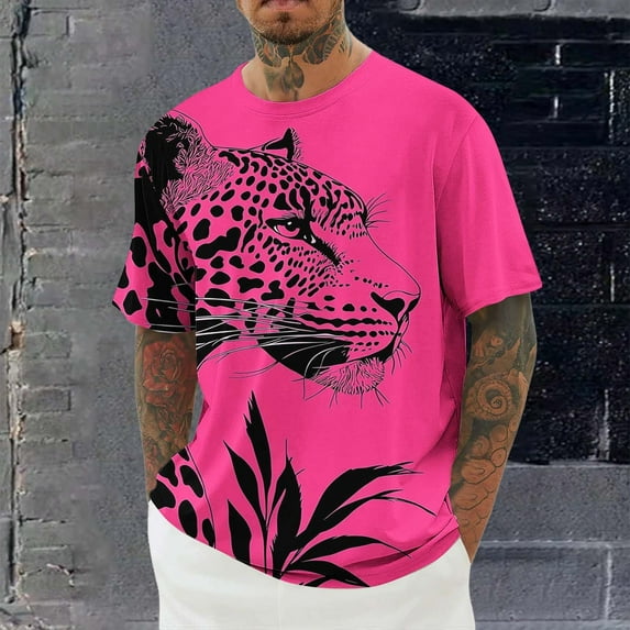 Vetsdori Graphics T-Shirts for Men Casual Funny Pullover Hot Pink Dry fit Short Sleeve Mens Shirts Round Neck