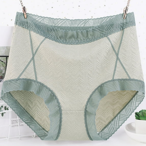 Elvqul Green Panties for Women Plus Size Period Cotton Comfort Briefs High Waist Underwear Lace Panties
