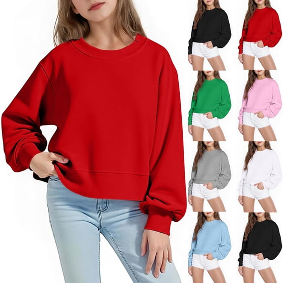 Elvqul Green Sweatshirts for Teen Girls Crew Neck Loose Hoodie Pullovers 10-12 Oversize Comfy Girls Sweatshirt Solid Color