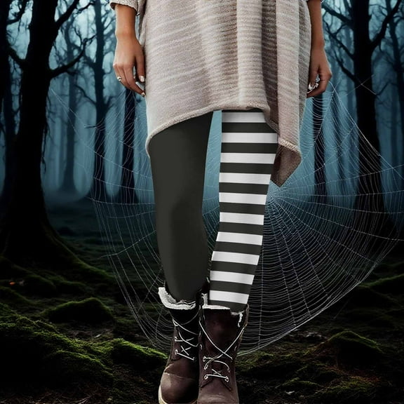 Elvqul Halloween Leggings for Women Pants Black Plus Size Athletic Striped Casual Womens Leggings Pants High Waist
